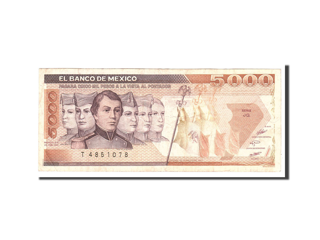 Mexico, 5000 Pesos, 1987, KM:88b, 1987-02-24, EF(40-45)