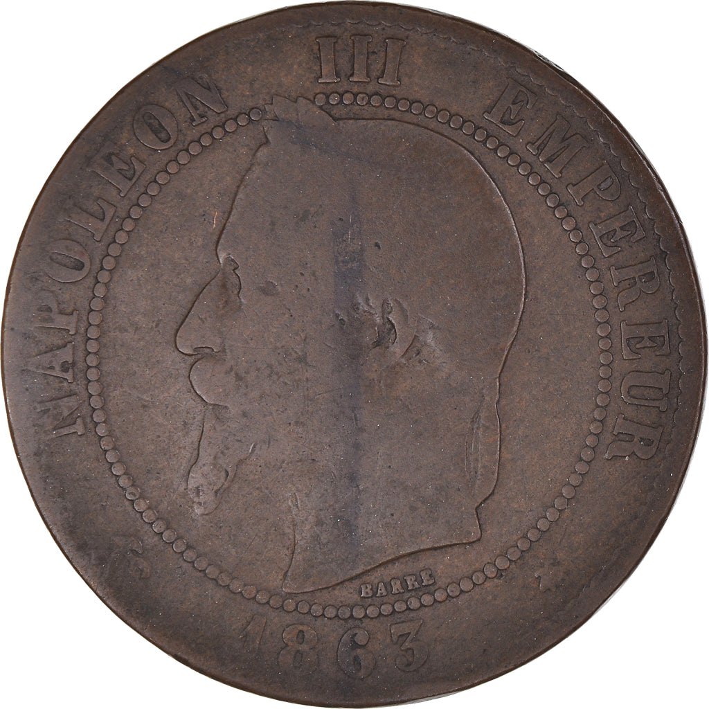 Monnaie, France, Napoleon III, Napoléon III, 10 Centimes, 1863, Paris, B+