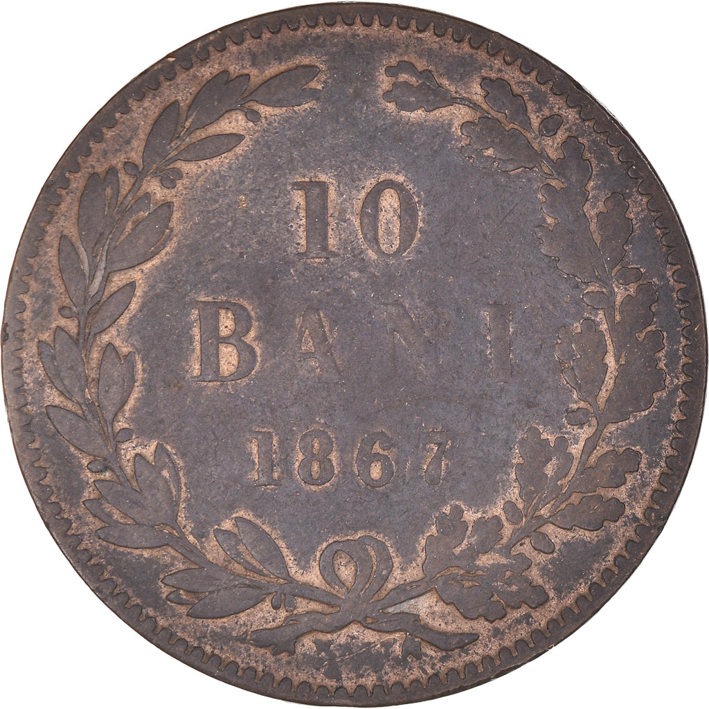 Moneta, Romania, Carol I, 10 Bani, 1867, MB, Rame, KM:4.2