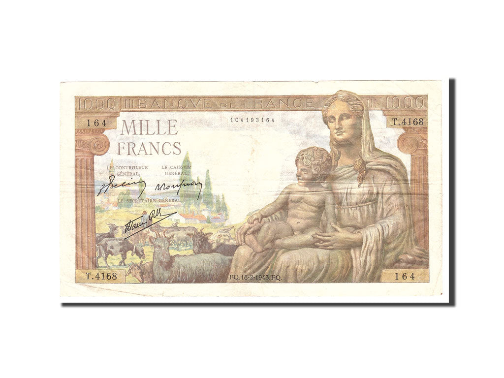 Frankreich, 1000 Francs, 1943, KM:102, 1943-02-18, EF(40-45), Fayette:40.19