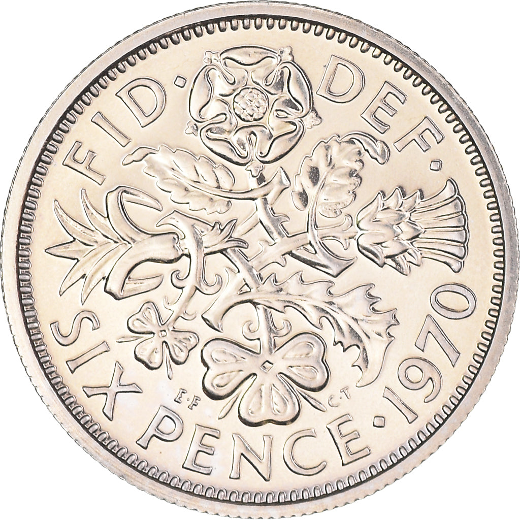 Moneda, Gran Bretaña, 6 Pence, 1970, SC, Cobre - níquel