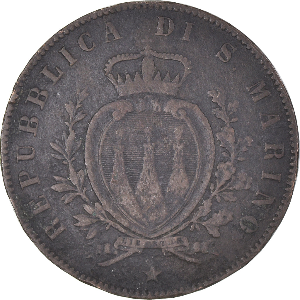 Moneda, San Marino, 5 Centesimi, 1864, Rome, MBC, Cobre, KM:1