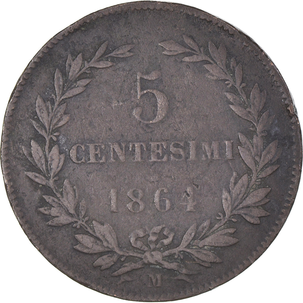 Moneda, San Marino, 5 Centesimi, 1864, Rome, MBC, Cobre, KM:1