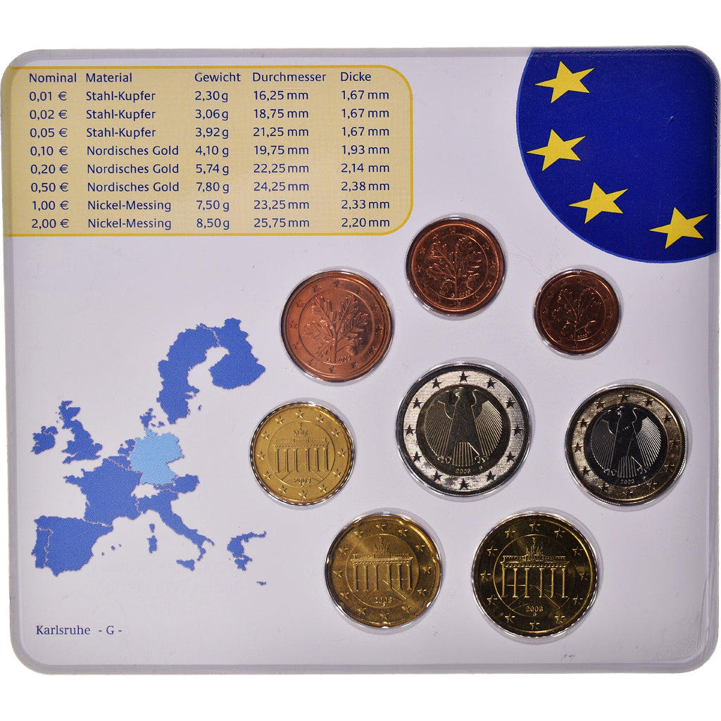 Germania, 1 Cent to 2 Euro, 2003, Karlsruhe, Set Euro .G, FDC, N.C.