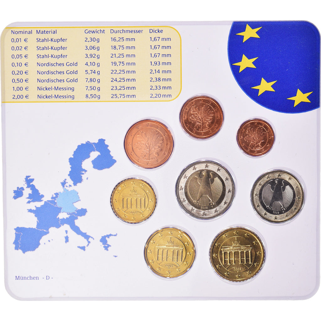 Germania, 1 Cent to 2 Euro, 2003, Munich, Set Euro, FDC, N.C.