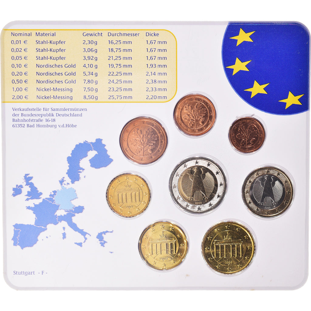 Germany, 1 Cent to 2 Euro, 2003, Stuttgart, Set Euro, MS(65-70)