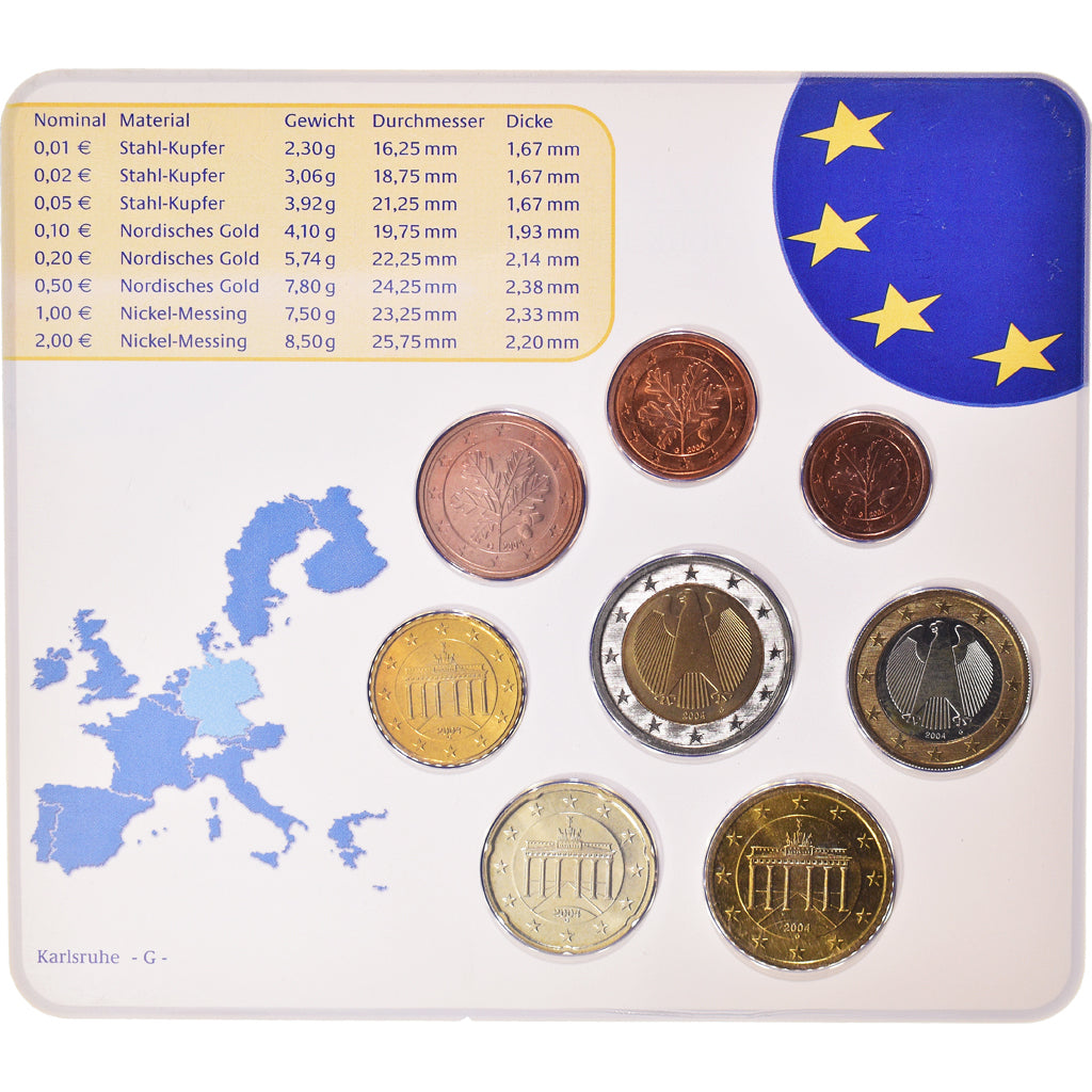 Niemcy, 1 Cent to 2 Euro, 2004, Karlsruhe, Set Euro, MS(65-70), ND