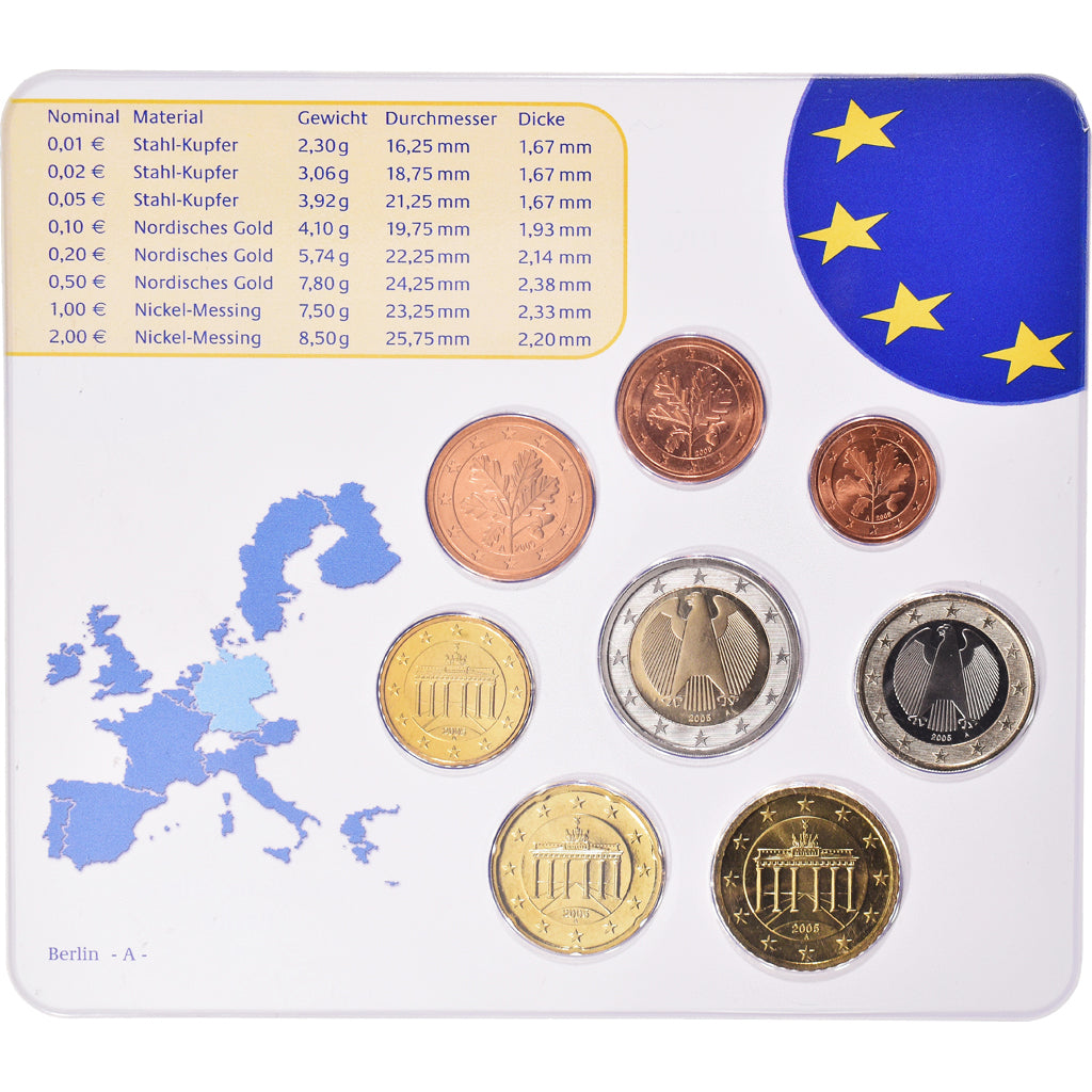 Niemcy, 1 Cent to 2 Euro, 2005, Berlin, Set Euro, MS(65-70), ND