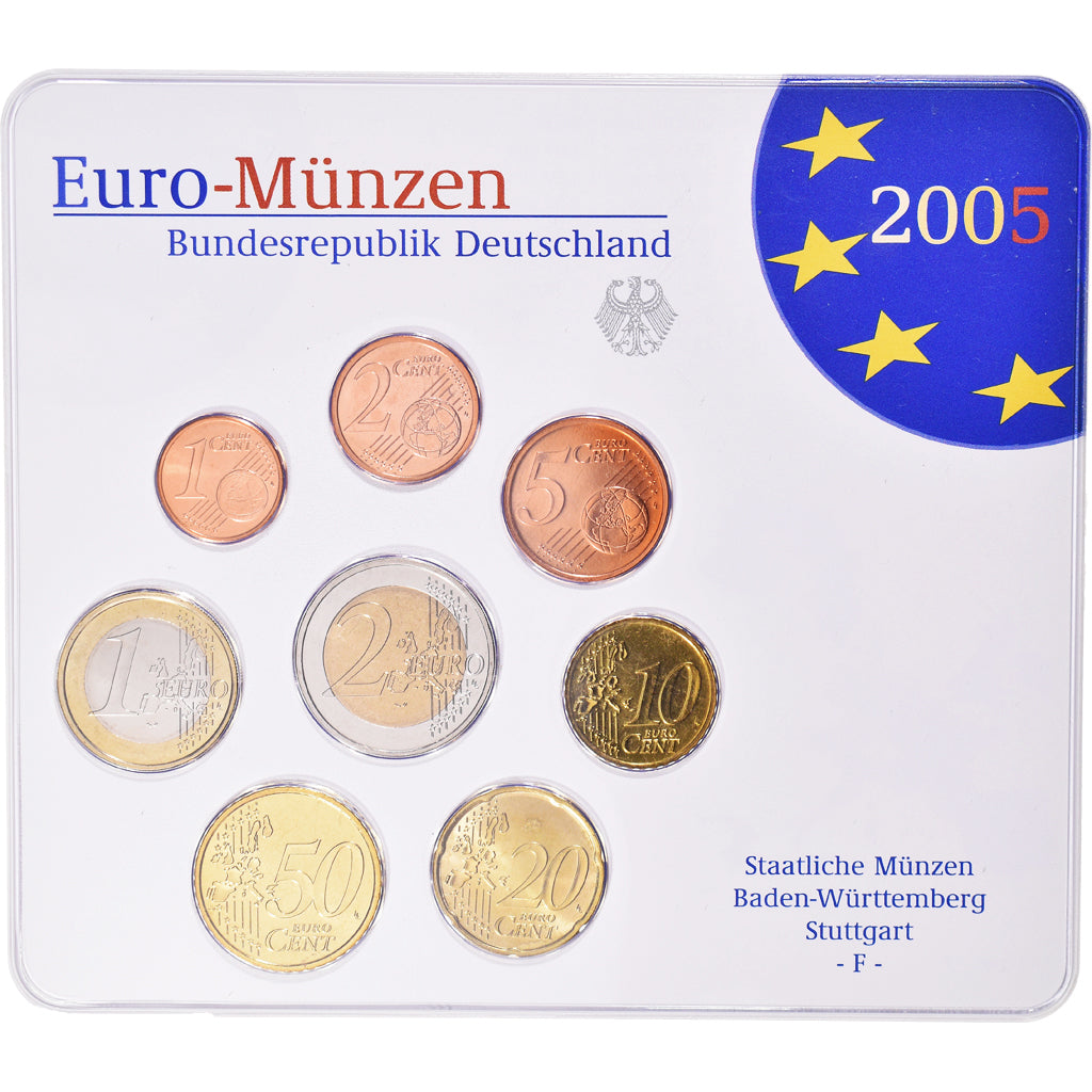 Niemcy, 1 Cent to 2 Euro, 2005, Stuttgart, Set Euro, MS(65-70), ND
