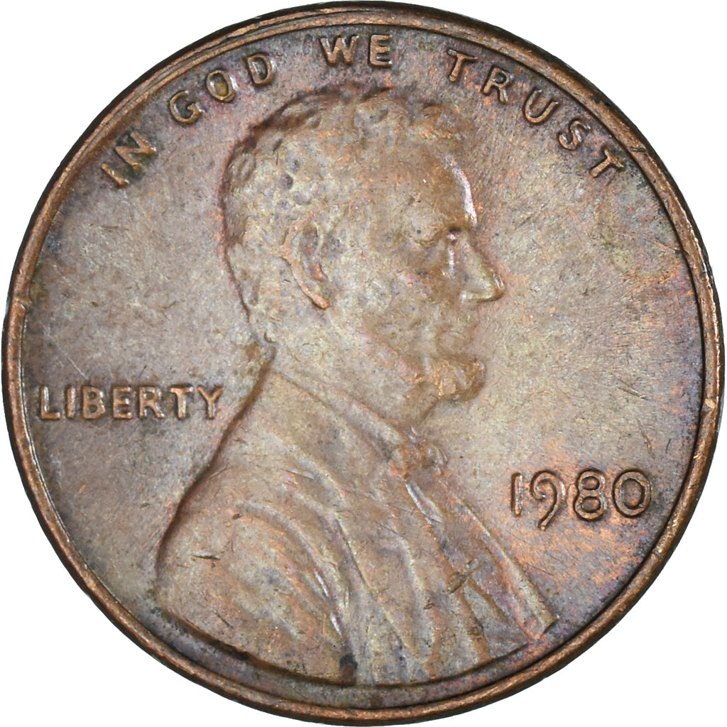 Monnaie, États-Unis, Lincoln Cent, Cent, 1980, U.S. Mint, Philadelphie, TB+