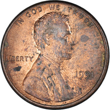 Moneta, Stati Uniti, Lincoln Cent, Cent, 1991, U.S. Mint, Philadelphia, MB+