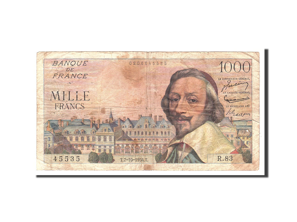 France, 1000 Francs, 1954, KM:134a, 1954-10-07, F(12-15)