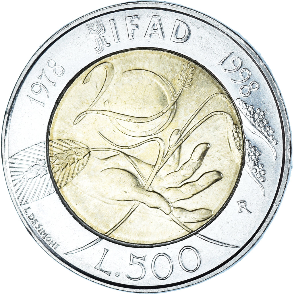 Coin, Italy, 500 Lire, 1998, F.A.O. - IFAD, EF(40-45), Bi-Metallic, KM:193