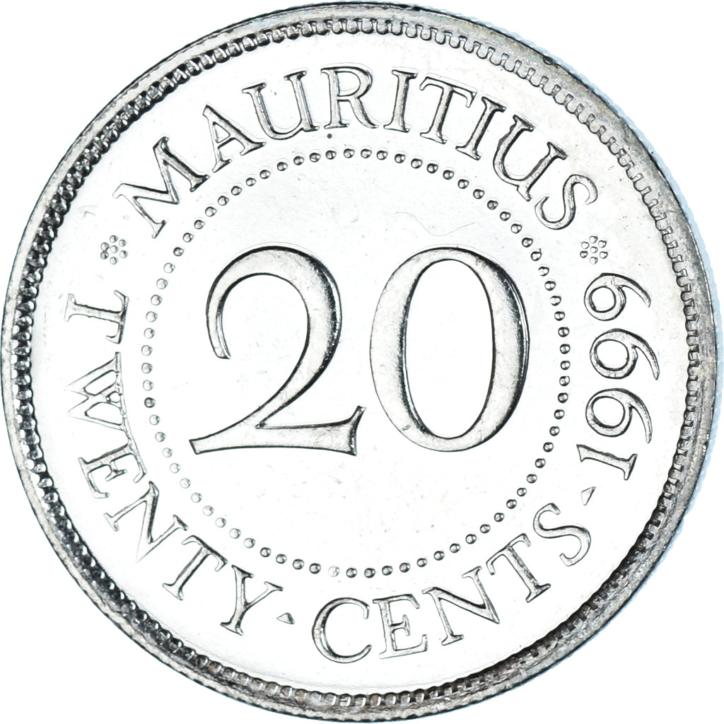Moneta, Mauritius, 20 Cents, 1999, MS(65-70), Acier plaqué nickel, KM:53