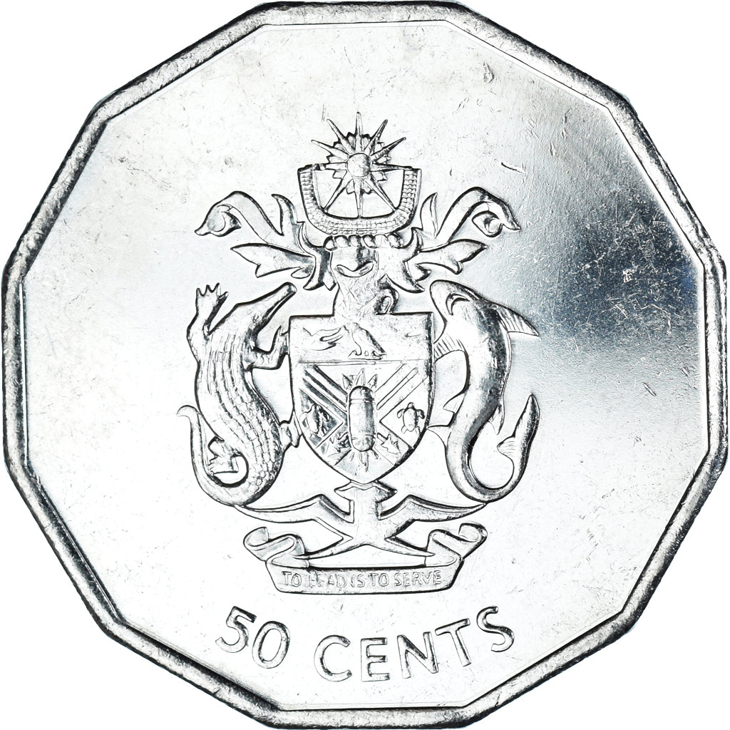 Moeda, Ilhas Salomão, 50 Cents, 2010, MS(63), Aço Niquelado, KM:29a