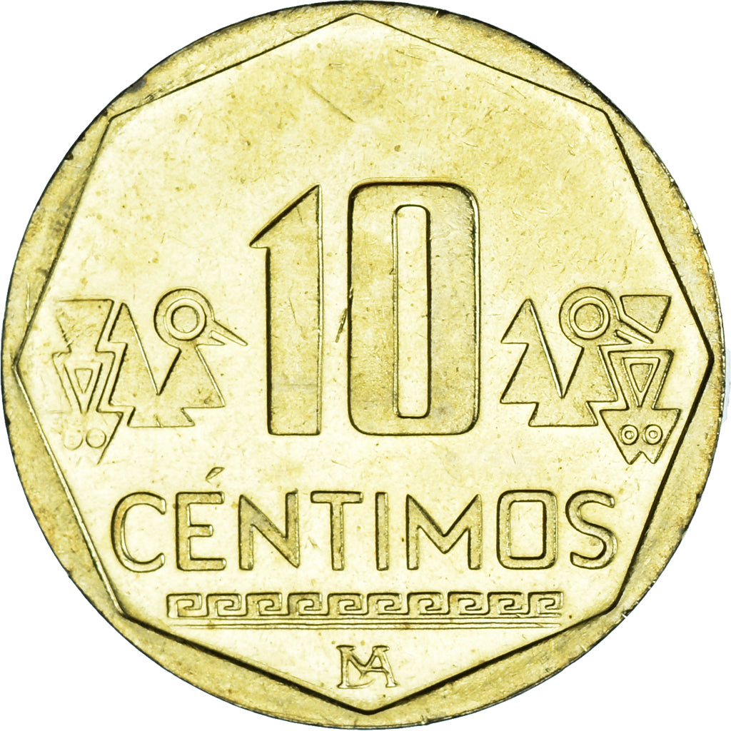 Coin, Peru, 10 Centimos, 2015, MS(63), Brass, KM:305.4
