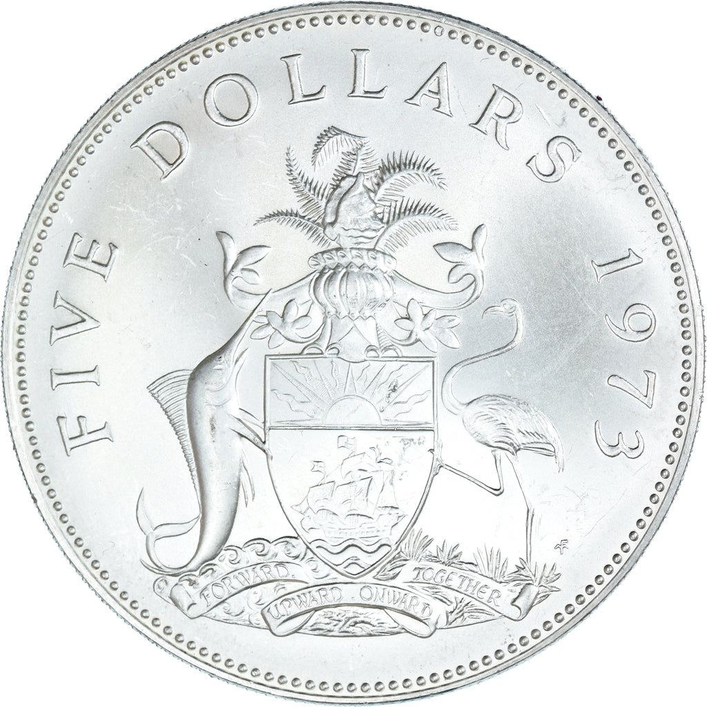 Moneta, Bahamas, Elizabeth II, 5 Dollars, 1973, Franklin Mint, U.S.A., SPL-
