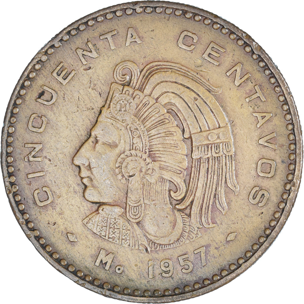 Coin, Mexico, 50 Centavos, 1957, Mexico City, EF(40-45), Bronze, KM:450