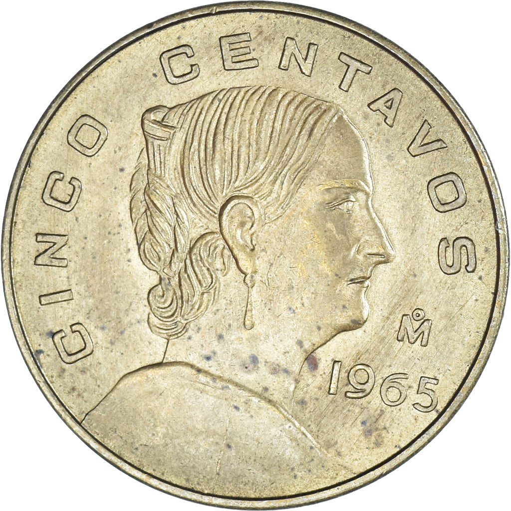 Moneda, México, 5 Centavos, 1965, Mexico City, MBC+, Latón, KM:426