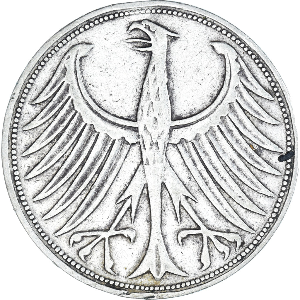 Coin, GERMANY - FEDERAL REPUBLIC, 5 Mark, 1951, Stuttgart, VF(30-35), Silver