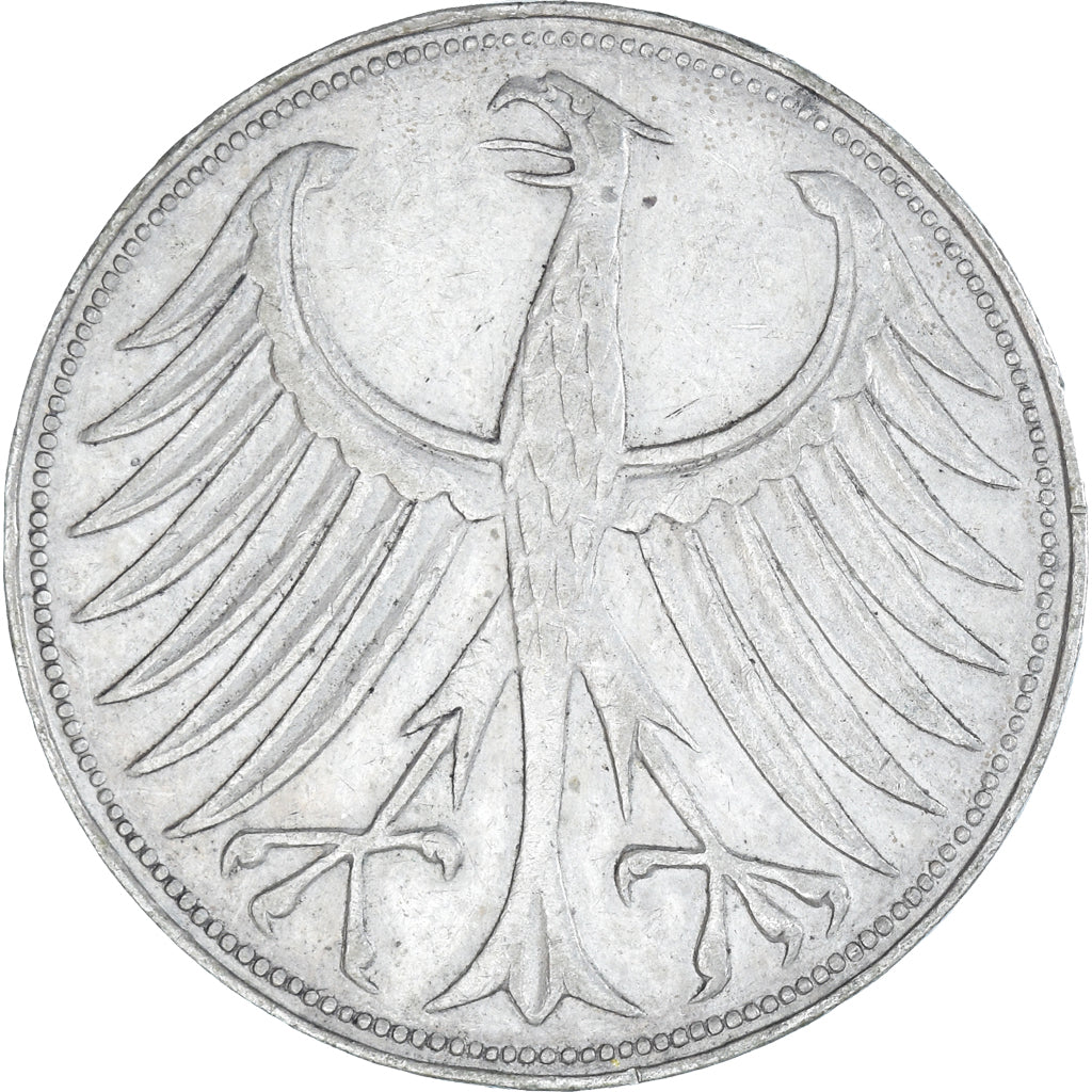 Coin, GERMANY - FEDERAL REPUBLIC, 5 Mark, 1958, Stuttgart, EF(40-45), Silver