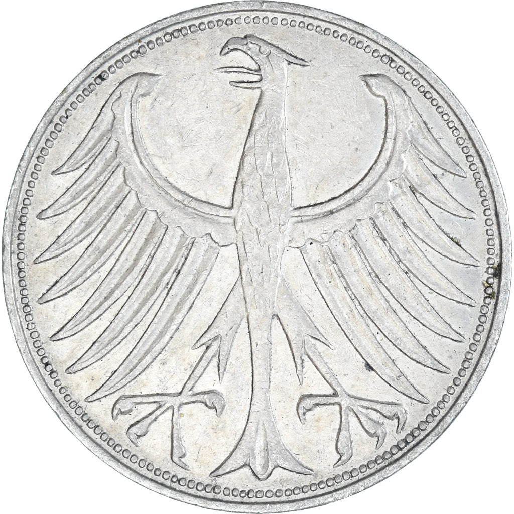 Coin, GERMANY - FEDERAL REPUBLIC, 5 Mark, 1960, Hamburg, EF(40-45), Silver