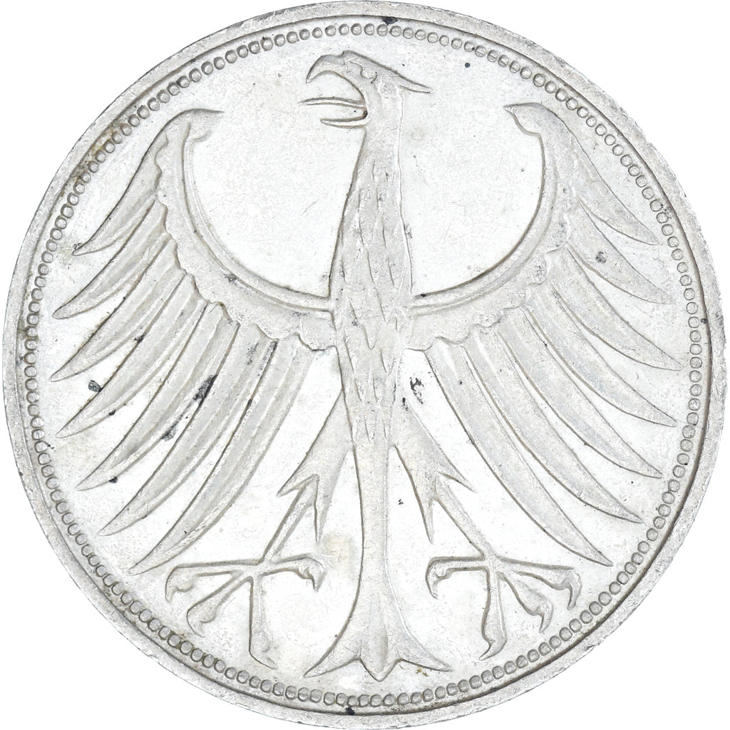 Coin, GERMANY - FEDERAL REPUBLIC, 5 Mark, 1963, Stuttgart, EF(40-45), Silver