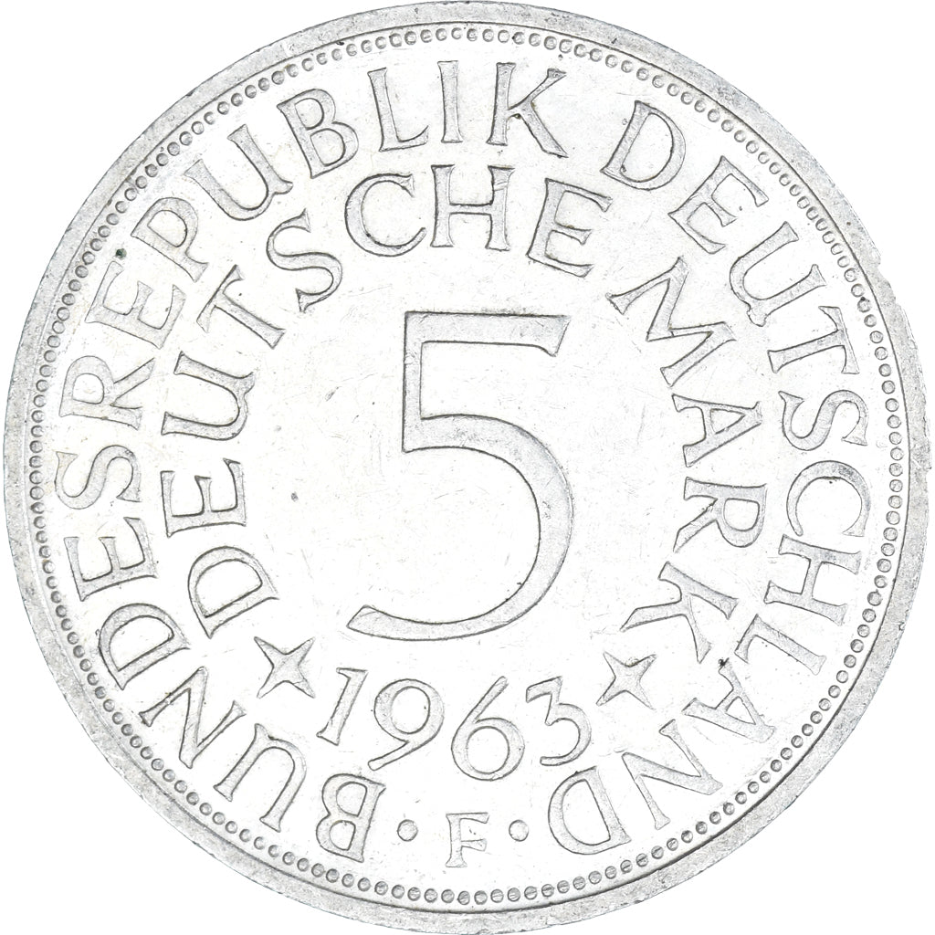 Coin, GERMANY - FEDERAL REPUBLIC, 5 Mark, 1963, Stuttgart, EF(40-45), Silver