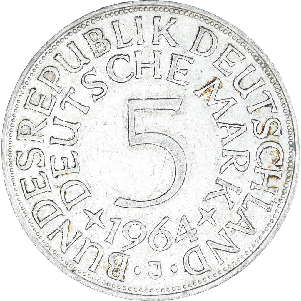 Moeda, ALEMANHA - REPÚBLICA FEDERAL, 5 Mark, 1964, Hamburg, EF(40-45), Prata
