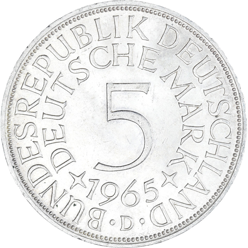 Coin, GERMANY - FEDERAL REPUBLIC, 5 Mark, 1965, Munich, EF(40-45), Silver