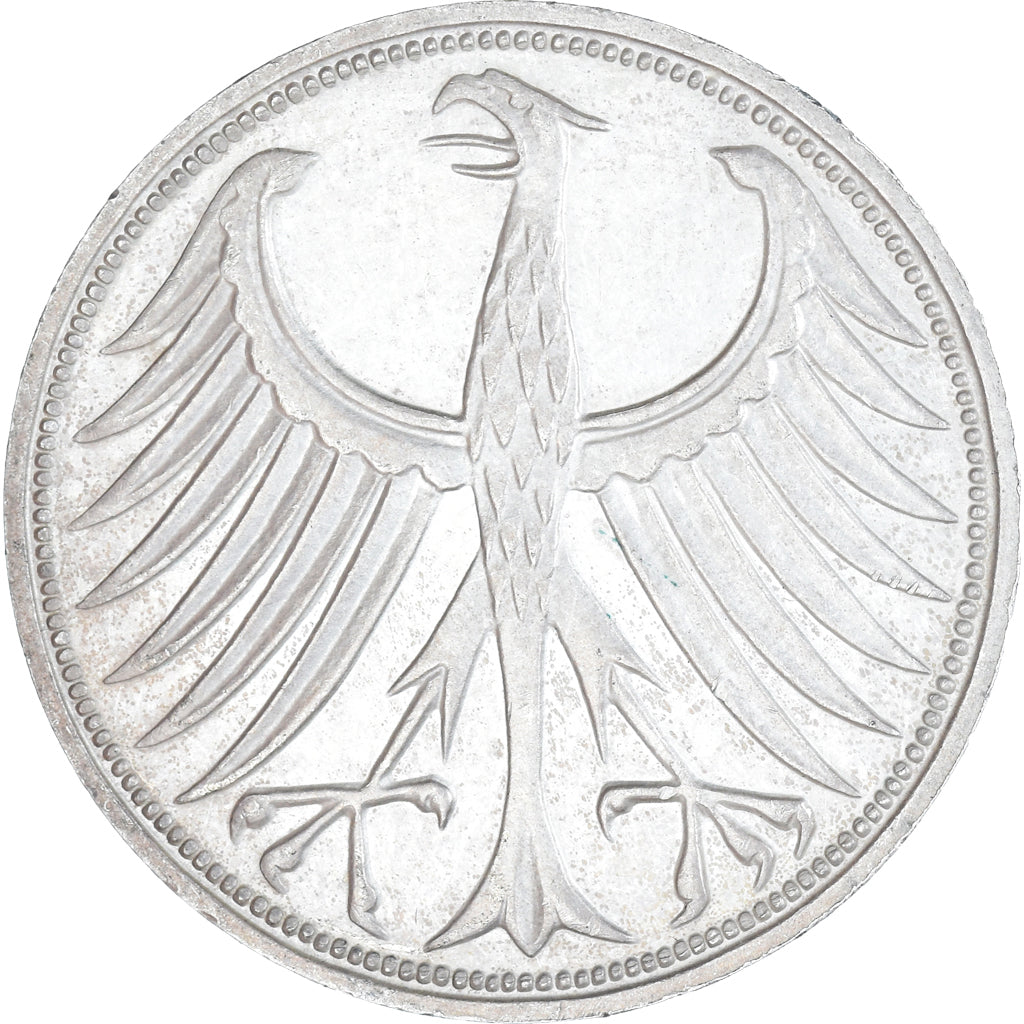 Coin, GERMANY - FEDERAL REPUBLIC, 5 Mark, 1966, Stuttgart, EF(40-45), Silver