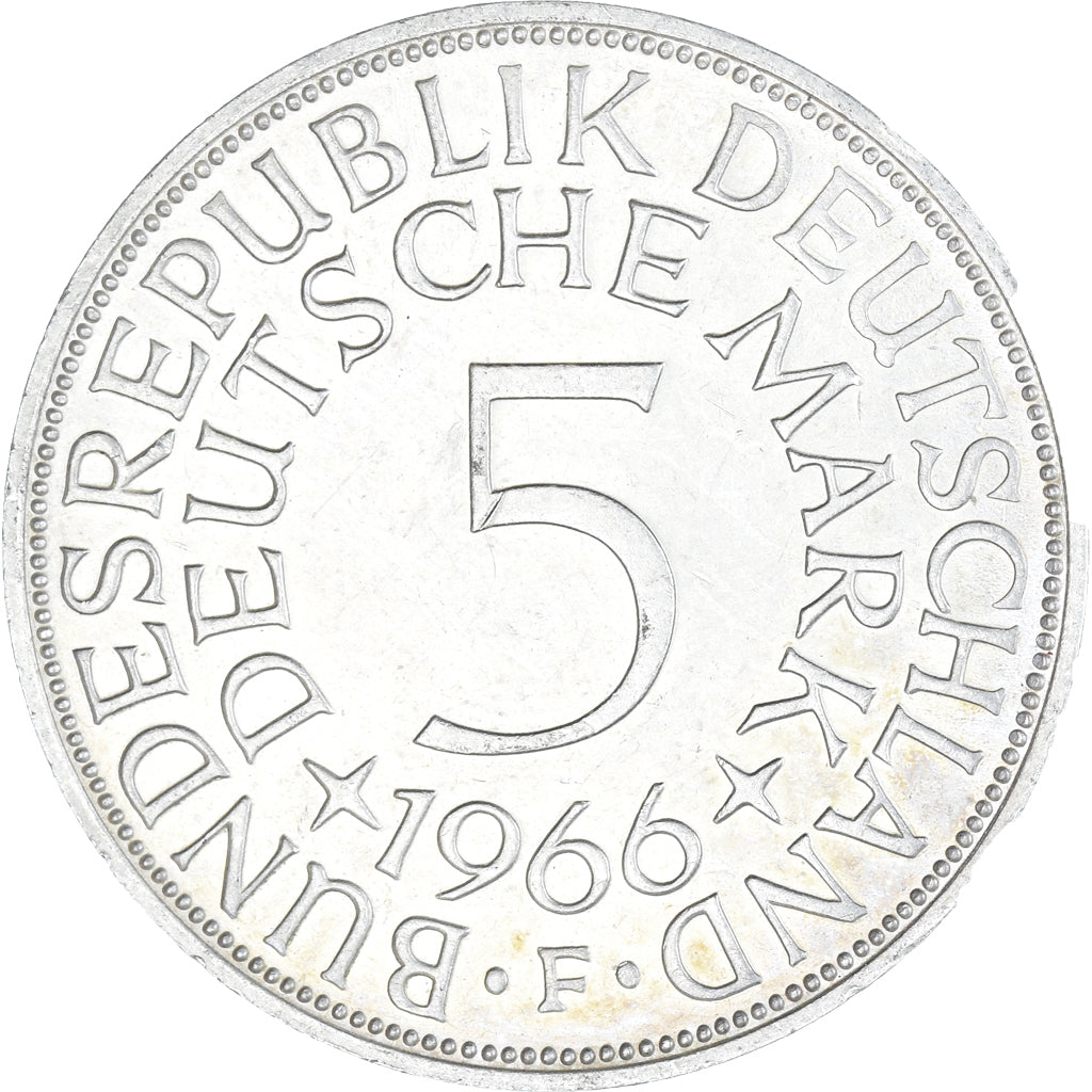 Coin, GERMANY - FEDERAL REPUBLIC, 5 Mark, 1966, Stuttgart, EF(40-45), Silver