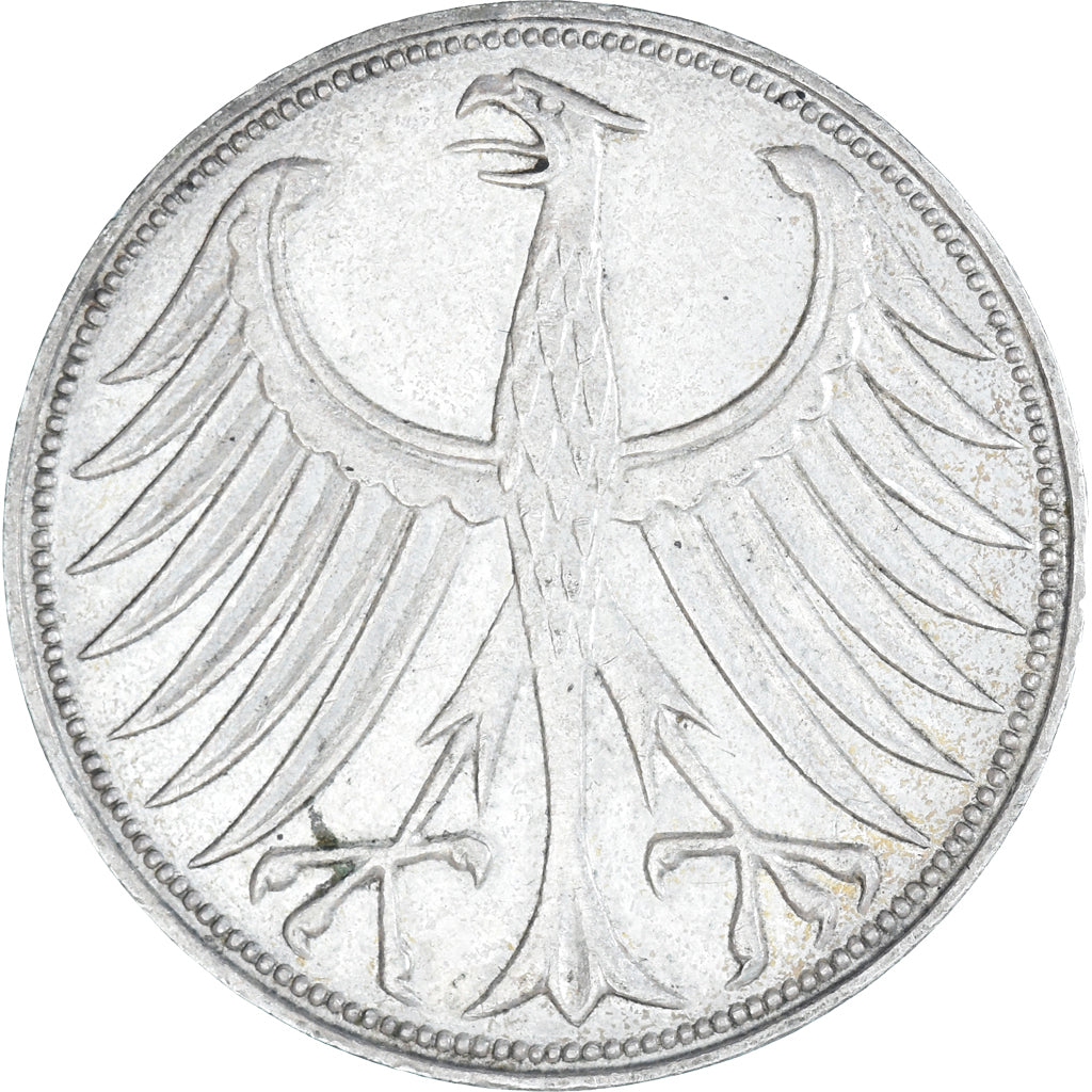 Coin, GERMANY - FEDERAL REPUBLIC, 5 Mark, 1957, Karlsruhe, EF(40-45), Silver