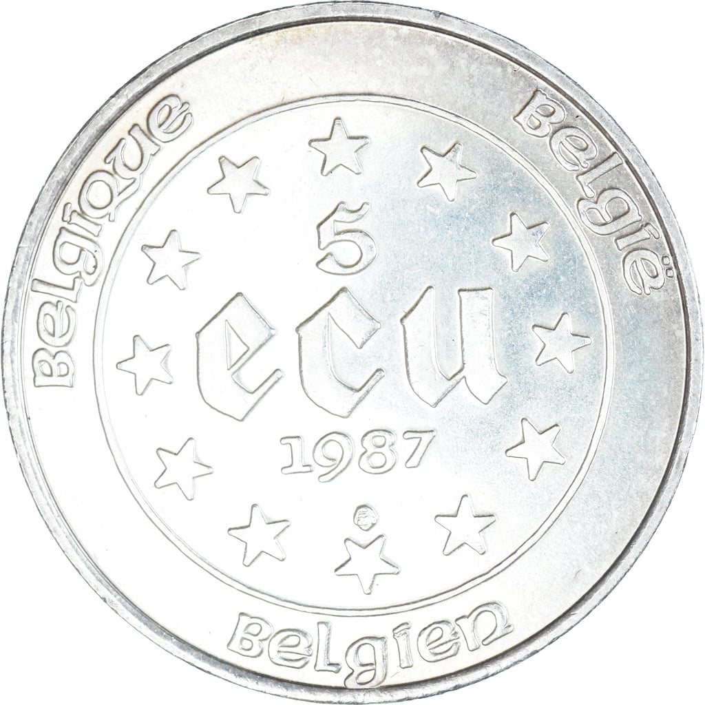Moneda, Bélgica, 5 Ecu, 1987, SC, Plata, KM:166