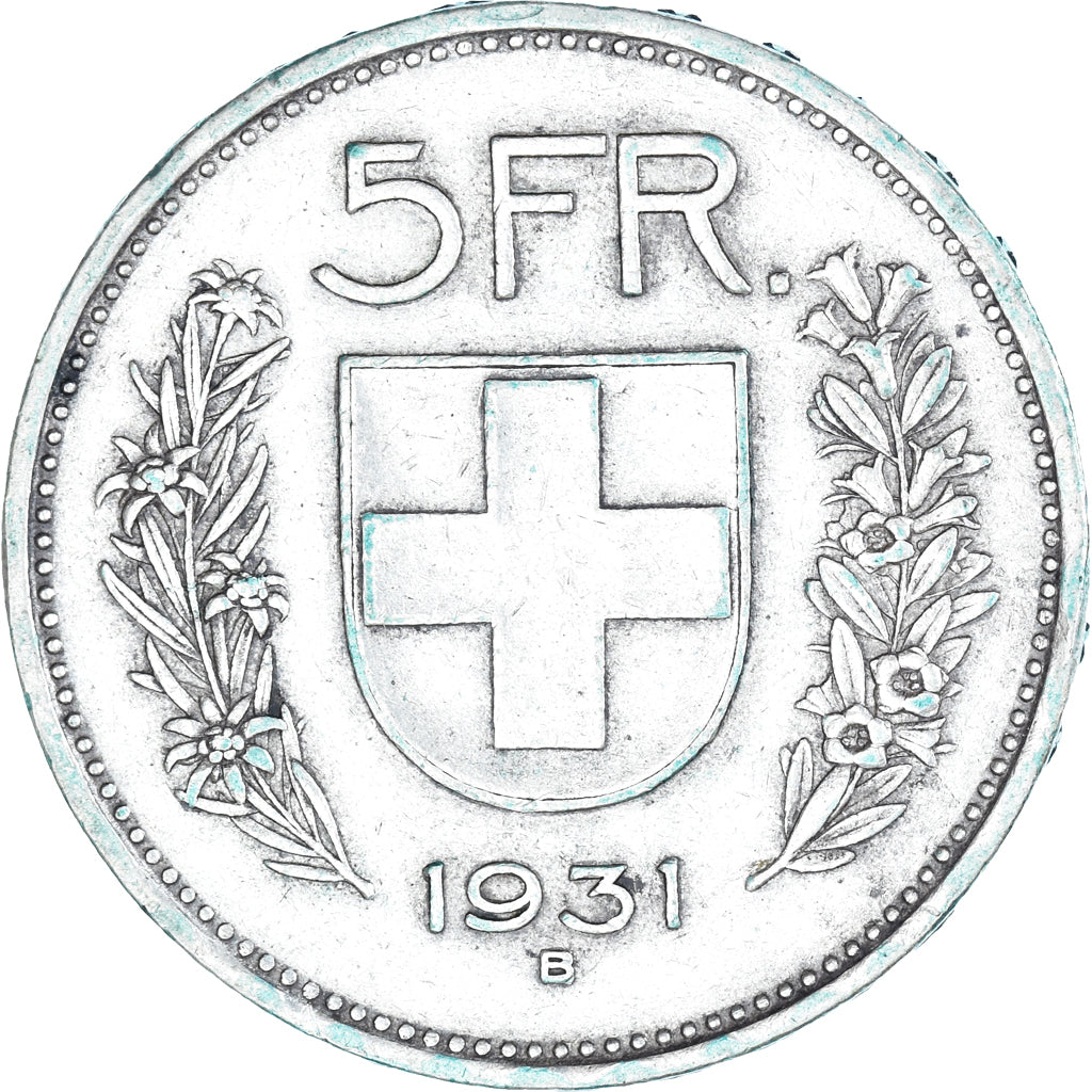 Coin, Switzerland, 5 Francs, 1931, Bern, EF(40-45), Silver, KM:40