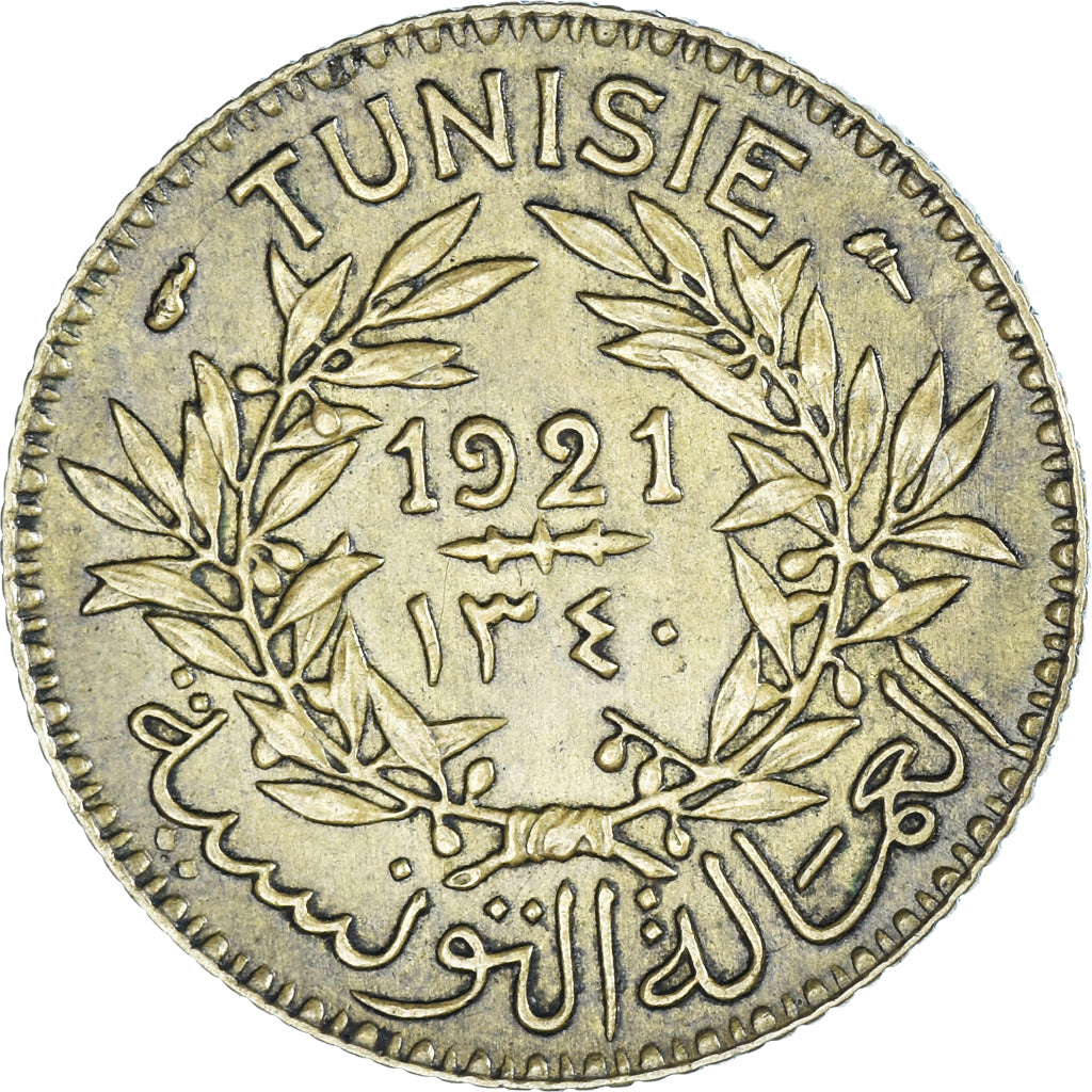 Coin, Tunisia, Anonymous, Franc, 1921, Paris, AU(50-53), Aluminum-Bronze