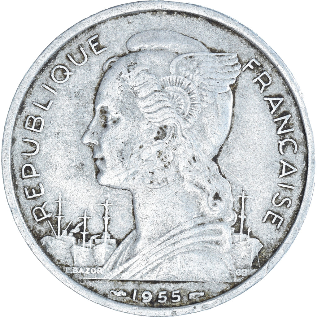 Coin, Réunion, 5 Francs, 1955, VF(20-25), Aluminum, KM:9