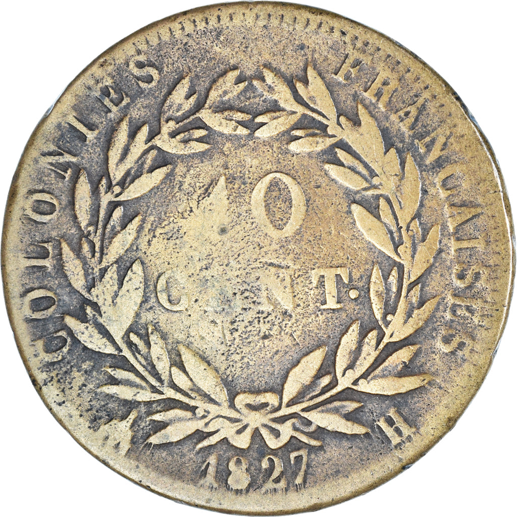 Coin, FRENCH COLONIES, Charles X, 10 Centimes, 1827, La Rochelle, EF(40-45)