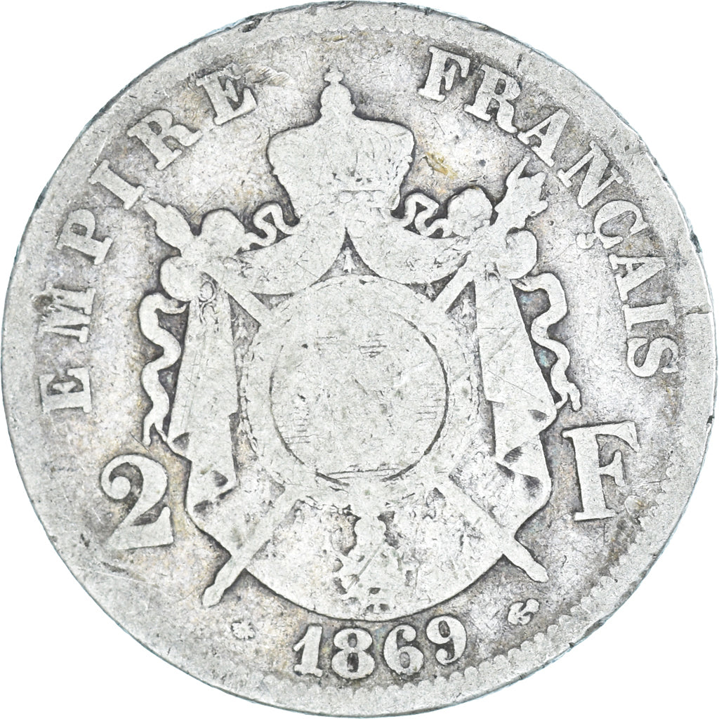 Coin, France, Napoleon III, 2 Francs, 1869, Paris, F(12-15), Silver, KM:807.1