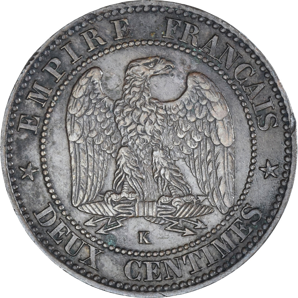 Moneda, Francia, Napoleon III, 2 Centimes, 1862, Bordeaux, MBC+, Bronce