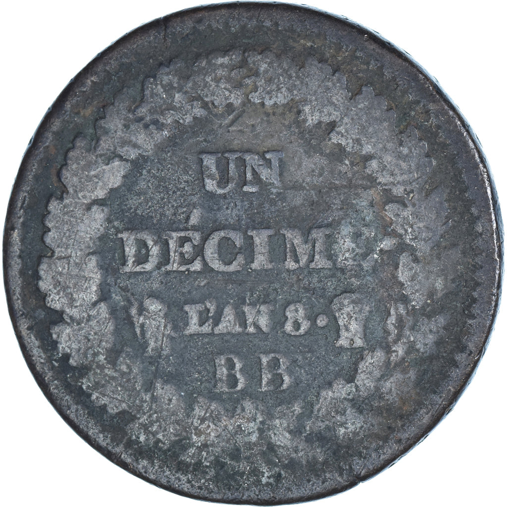 Moneda, Francia, Dupré, Decime, 1800, Strasbourg, BC, Bronce, KM:644.4