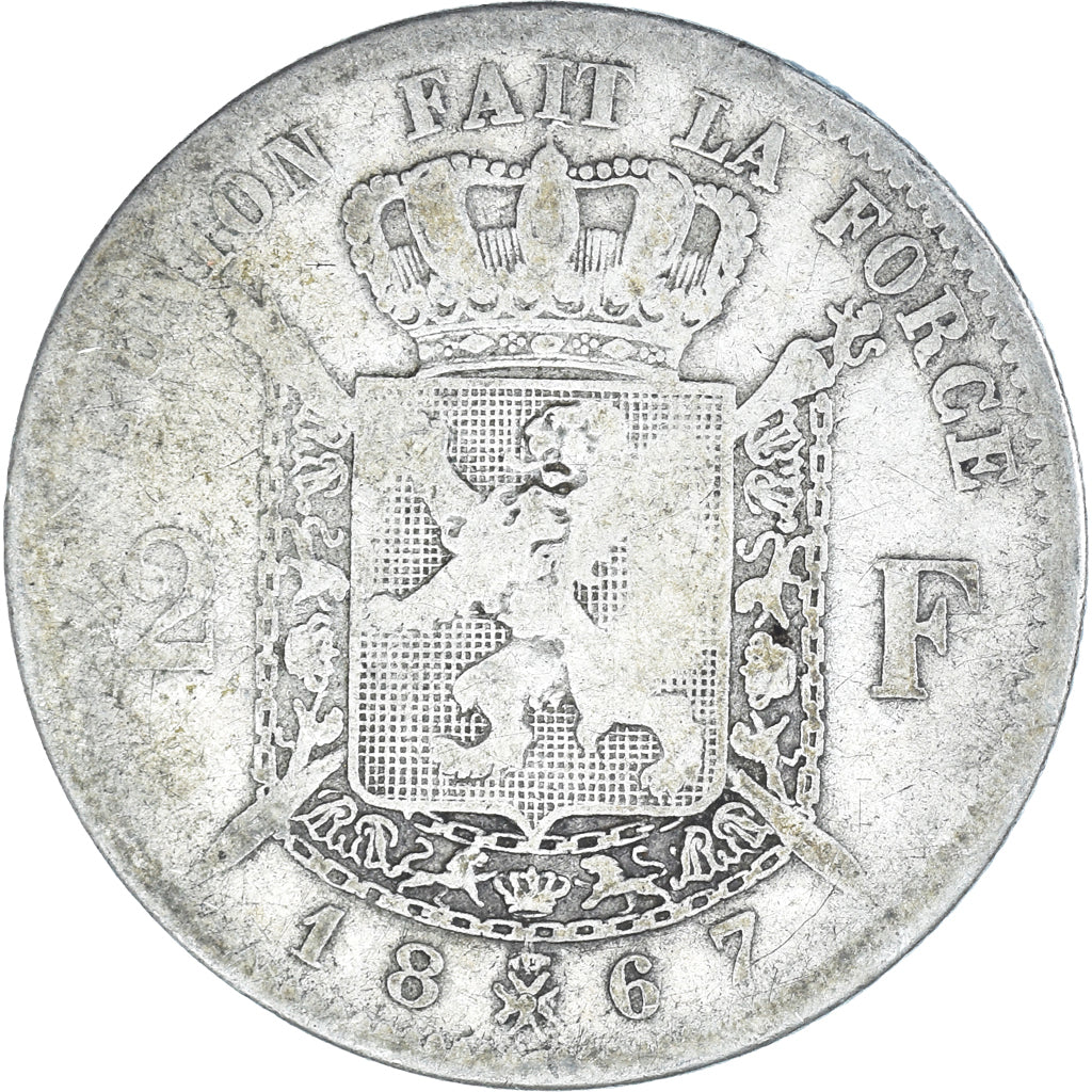 Moneta, Belgio, Leopold II, 2 Francs, 2 Frank, 1867, MB, Argento, KM:30.2