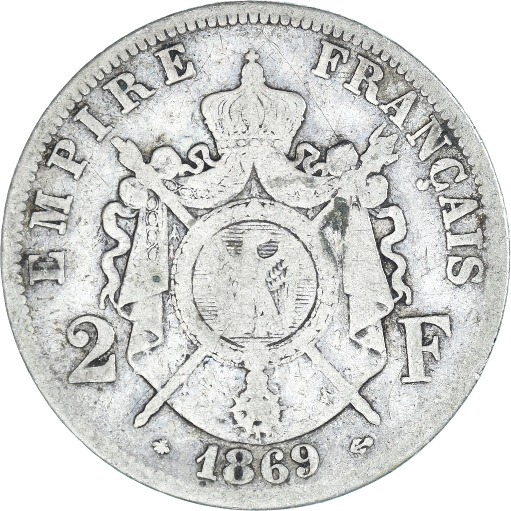 Coin, France, Napoleon III, 2 Francs, 1869, Paris, VF(20-25), Silver, KM:807.1