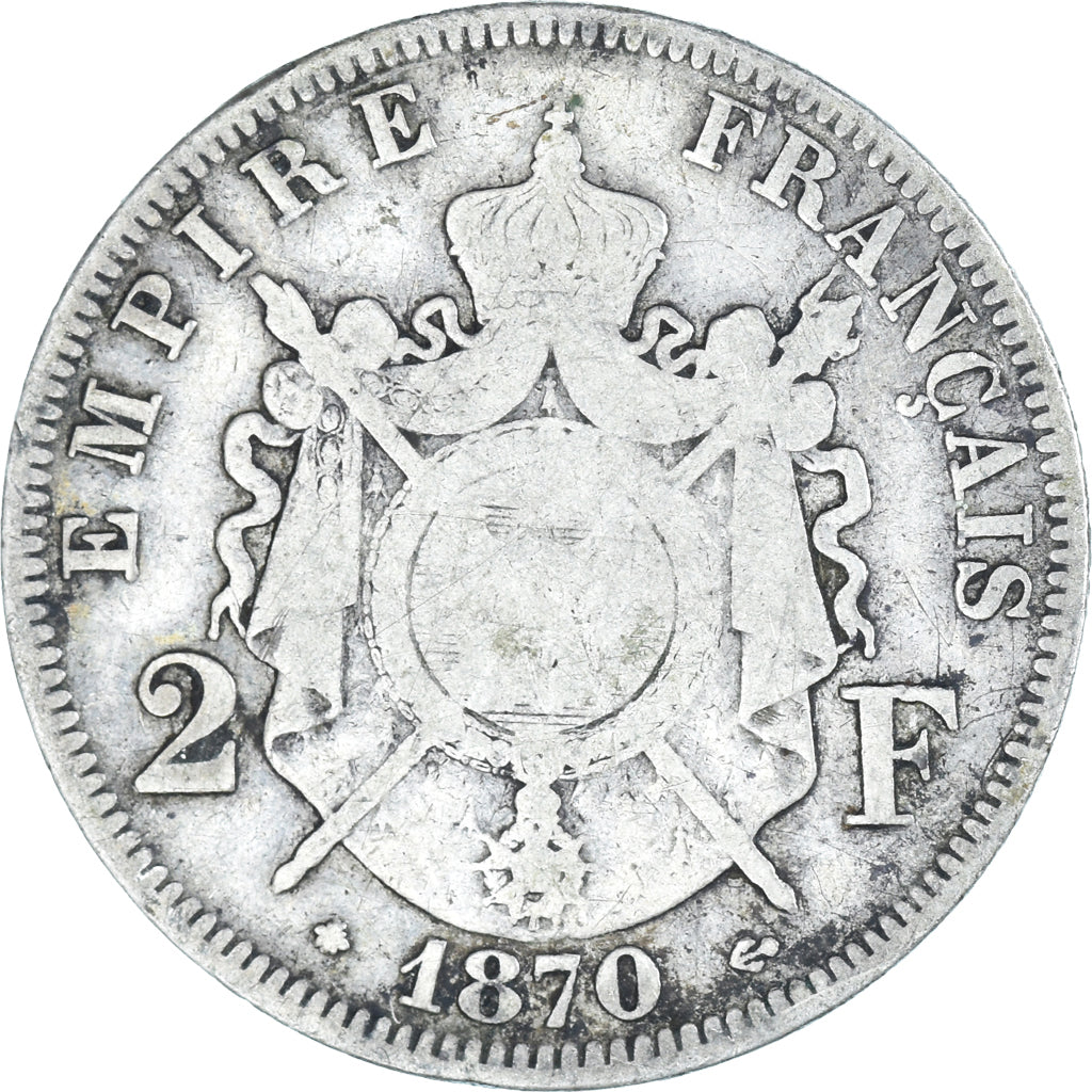 Moeda, França, Napoleon III, Napoléon III, 2 Francs, 1870, Paris, VF(20-25)