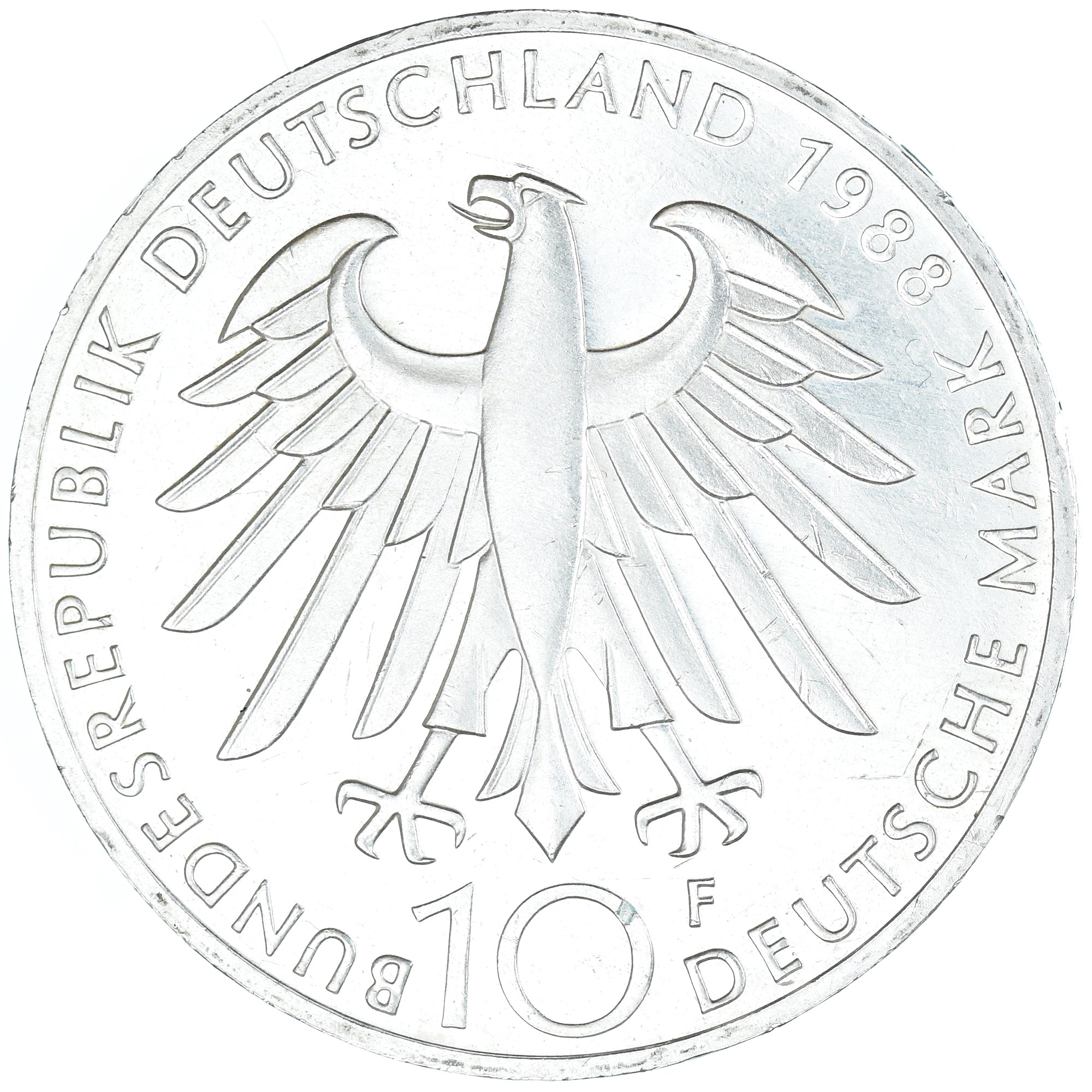 Coin, GERMANY - FEDERAL REPUBLIC, 10 Mark, 1988, Stuttgart, Germany, AU(50-53)
