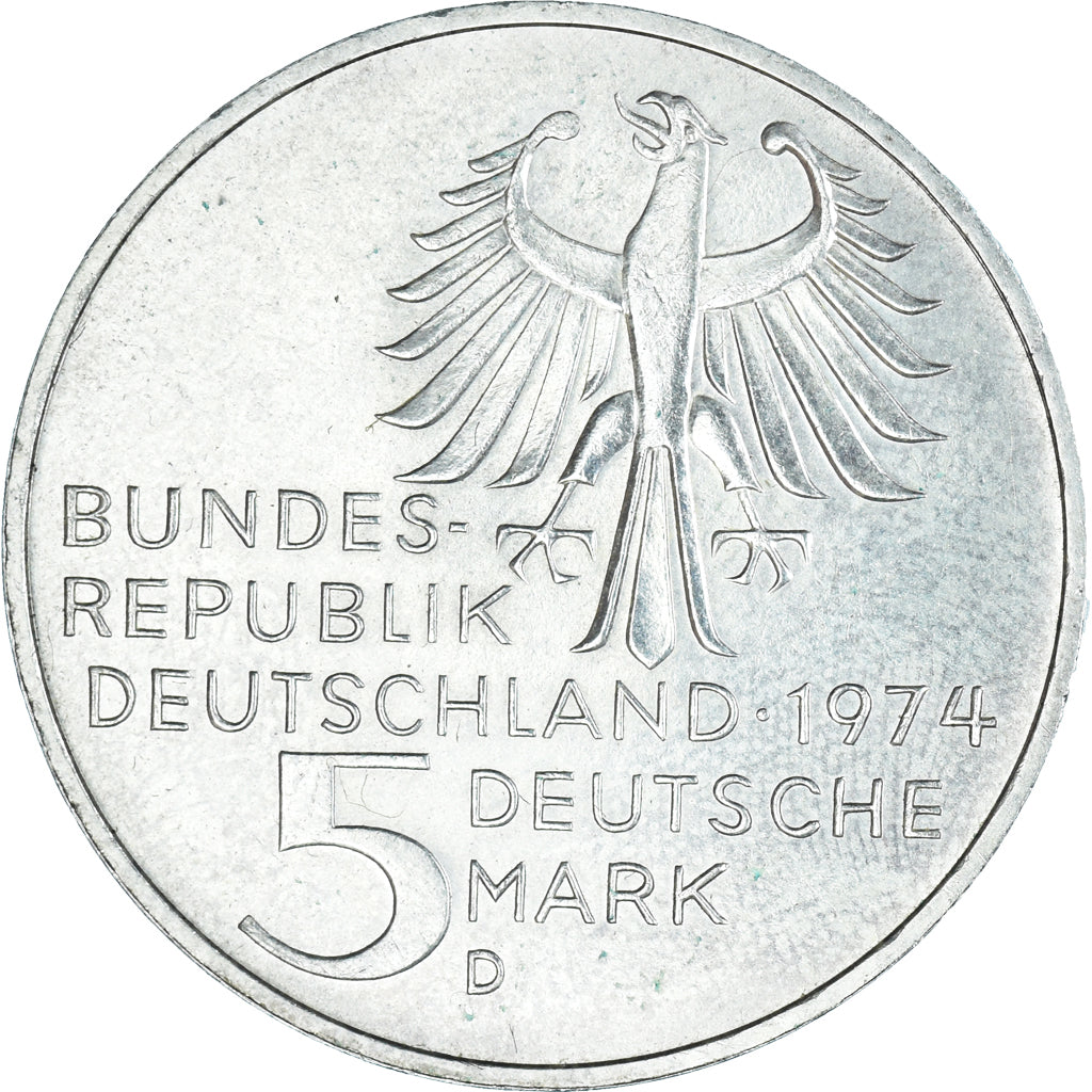 Coin, GERMANY - FEDERAL REPUBLIC, 5 Mark, 1974, Munich, Germany, AU(50-53)