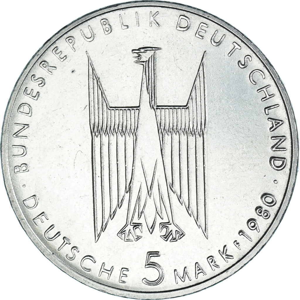 Coin, GERMANY - FEDERAL REPUBLIC, 5 Mark, 1980, Stuttgart, Germany, EF(40-45)