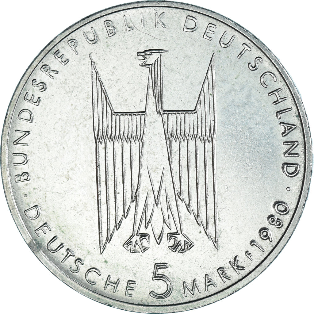 Moneta, GERMANIA - REPUBBLICA FEDERALE, 5 Mark, 1980, Stuttgart, Germany, MB+