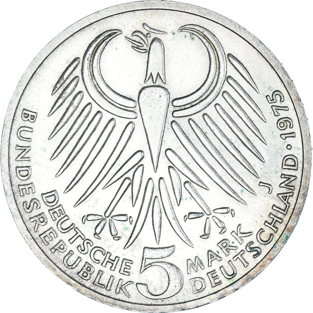 Coin, GERMANY - FEDERAL REPUBLIC, 5 Mark, 1975, Hamburg, Germany, EF(40-45)