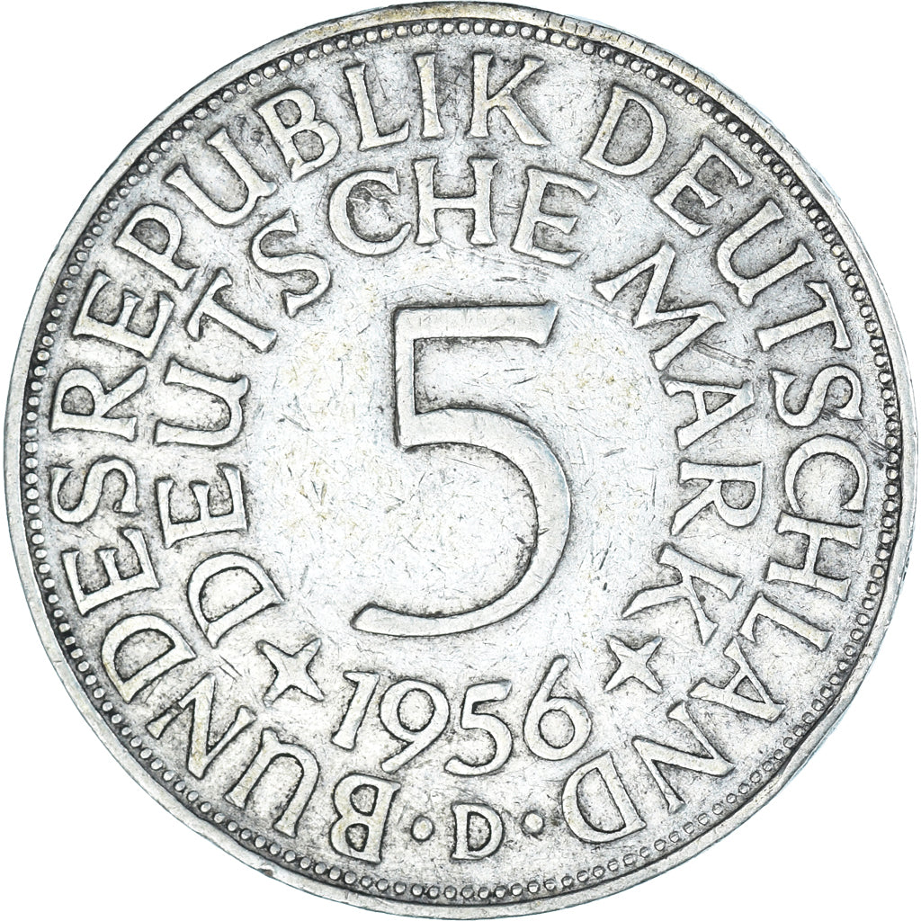 Coin, GERMANY - FEDERAL REPUBLIC, 5 Mark, 1956, Munich, EF(40-45), Silver